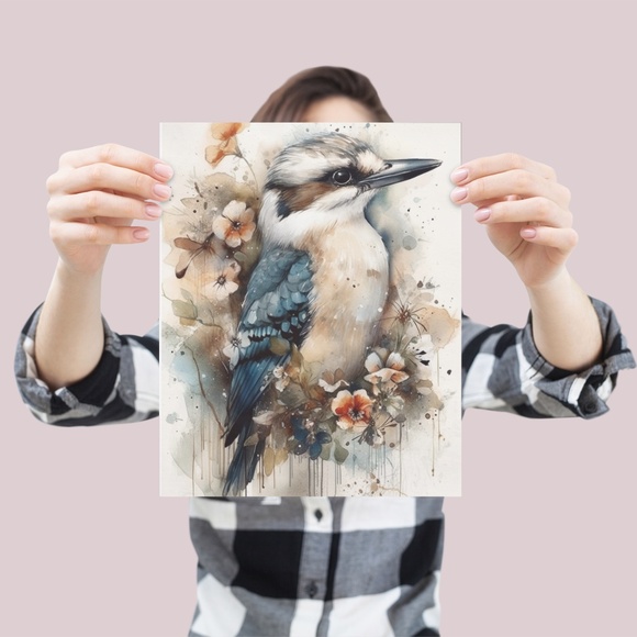 Watercolor Kookaburra Bird Portrait Wall Art Illustration Print Unframed - Picture 4 of 9